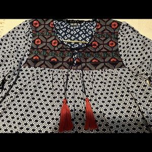 Embroidered Top with Tassel Ties